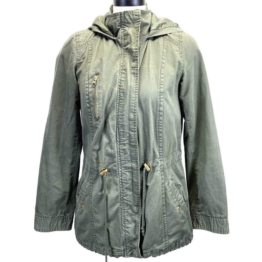 Beverly Hills Polo Club Womens Size Small Green Hooded Full Zip Utility Jacket